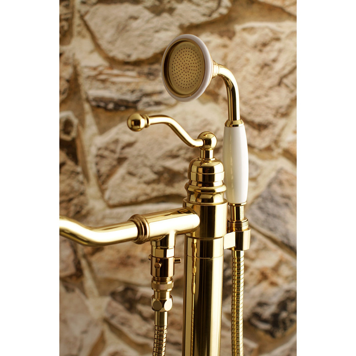 English Country KS7132ABL Single-Handle 1-Hole Freestanding Tub Faucet with Hand Shower, Polished Brass