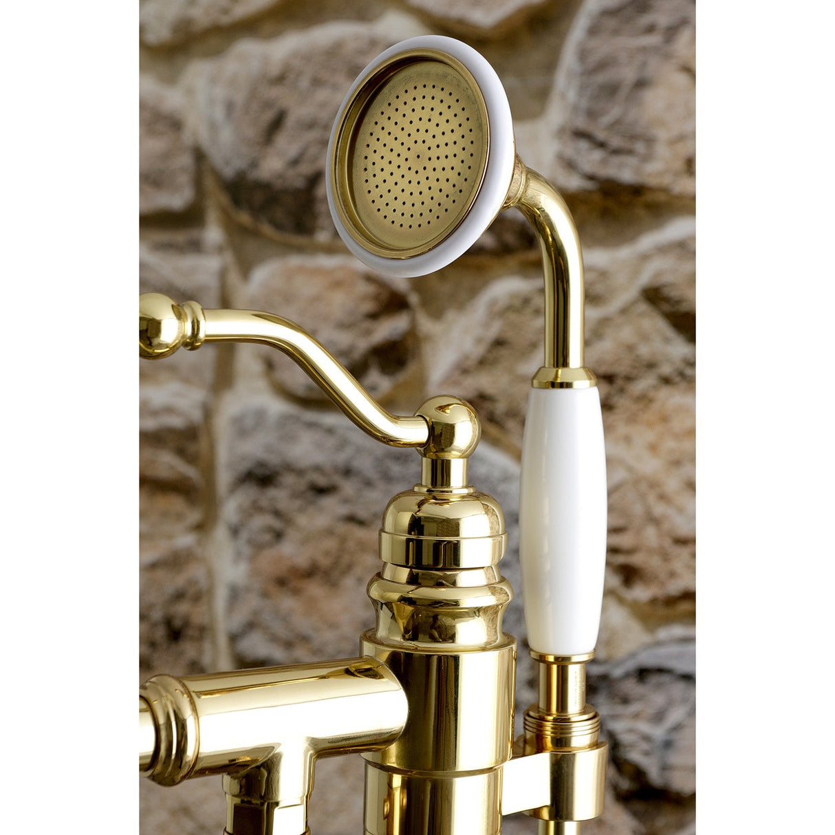 English Country KS7132ABL Single-Handle 1-Hole Freestanding Tub Faucet with Hand Shower, Polished Brass