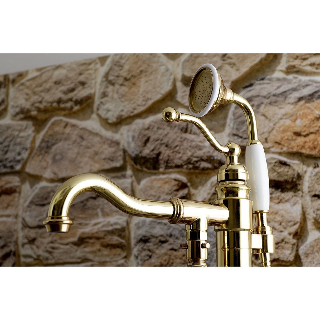 English Country KS7132ABL Single-Handle 1-Hole Freestanding Tub Faucet with Hand Shower, Polished Brass