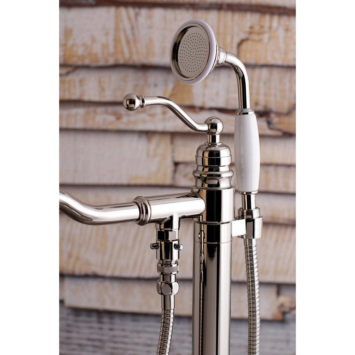 English Country KS7136ABL Single-Handle 1-Hole Freestanding Tub Faucet with Hand Shower, Polished Nickel