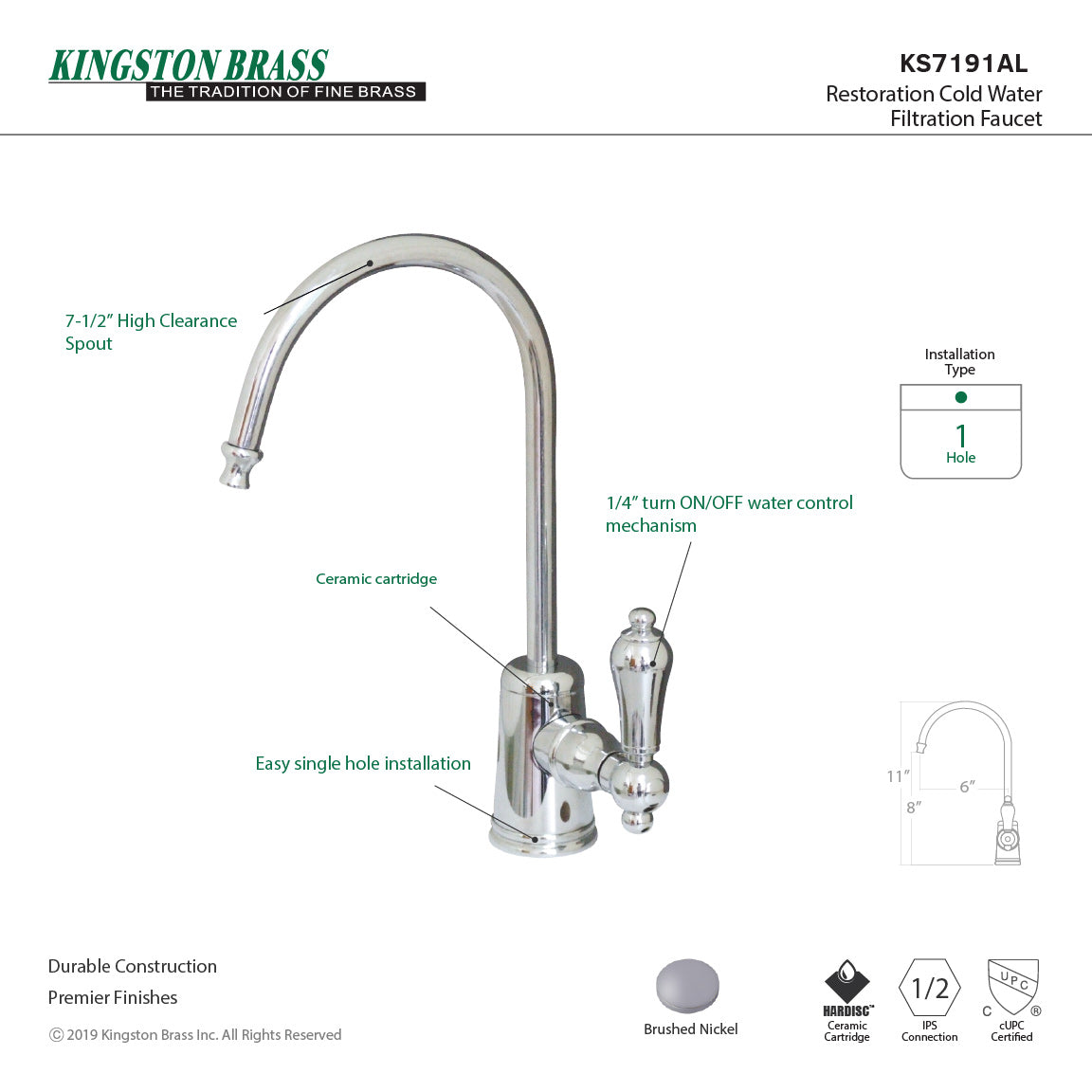 Restoration KS7191AL Single-Handle 1-Hole Deck Mount Water Filtration Faucet, Polished Chrome
