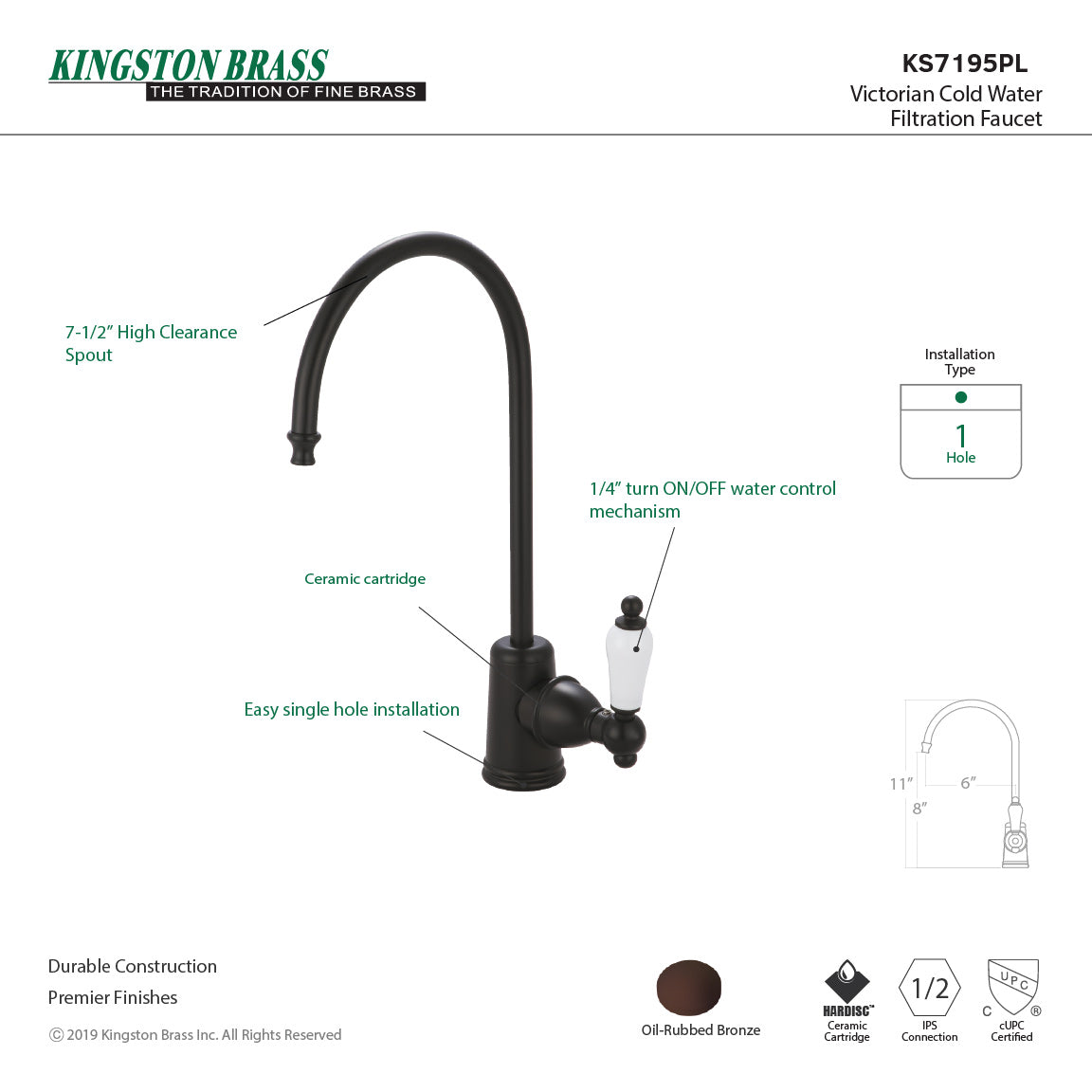 Victorian KS7195PL Single-Handle 1-Hole Deck Mount Water Filtration Faucet, Oil Rubbed Bronze