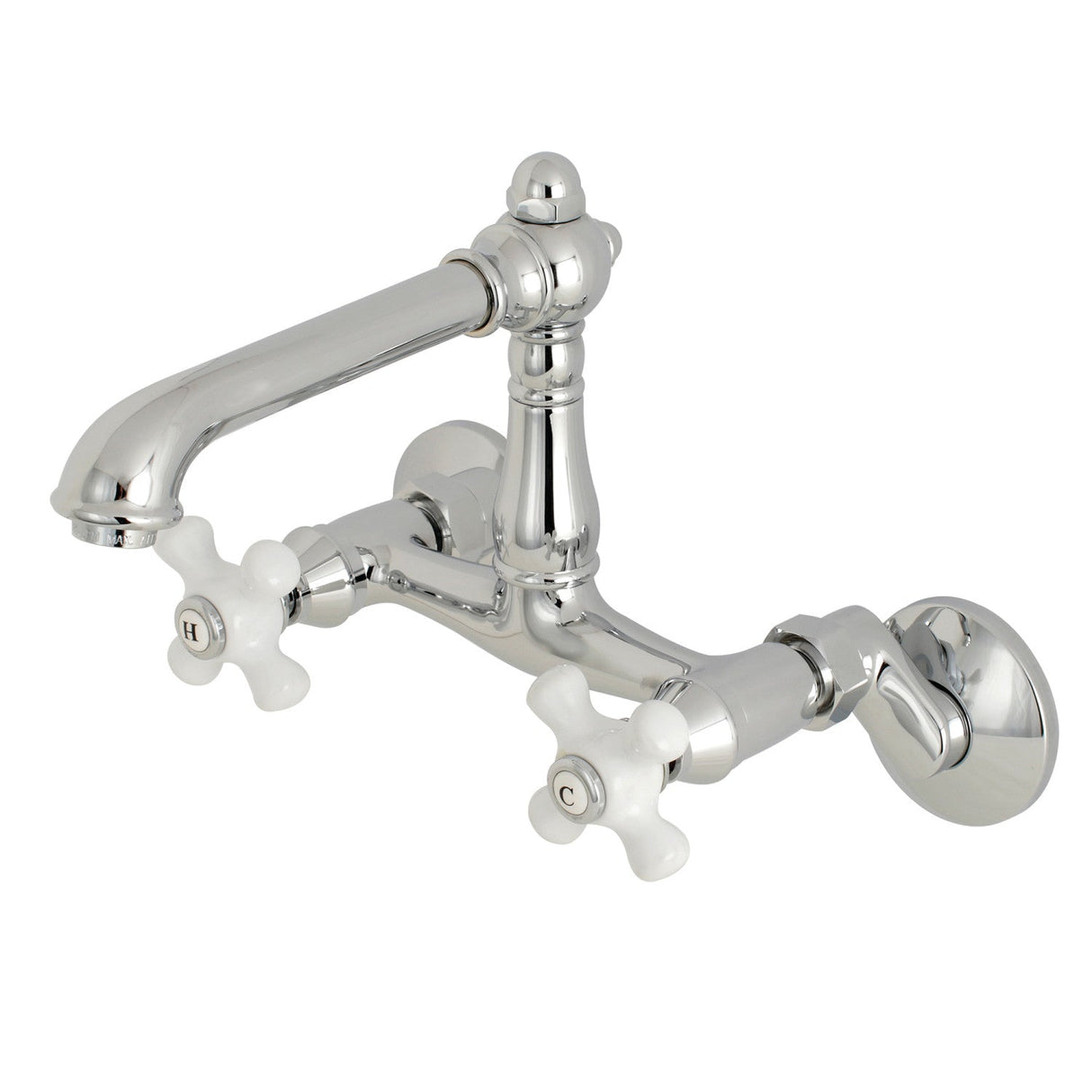 English Country KS7221PX Two-Handle 2-Hole Wall Mount Kitchen Faucet, Polished Chrome