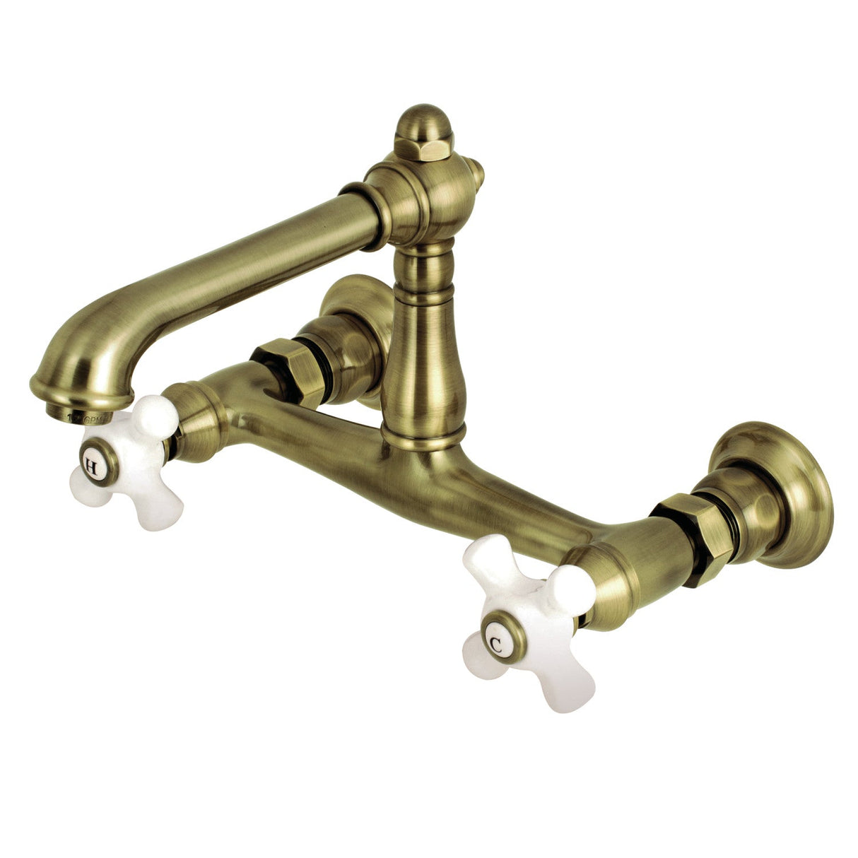 English Country KS7243PX Two-Handle 2-Hole Wall Mount Bathroom Faucet, Antique Brass