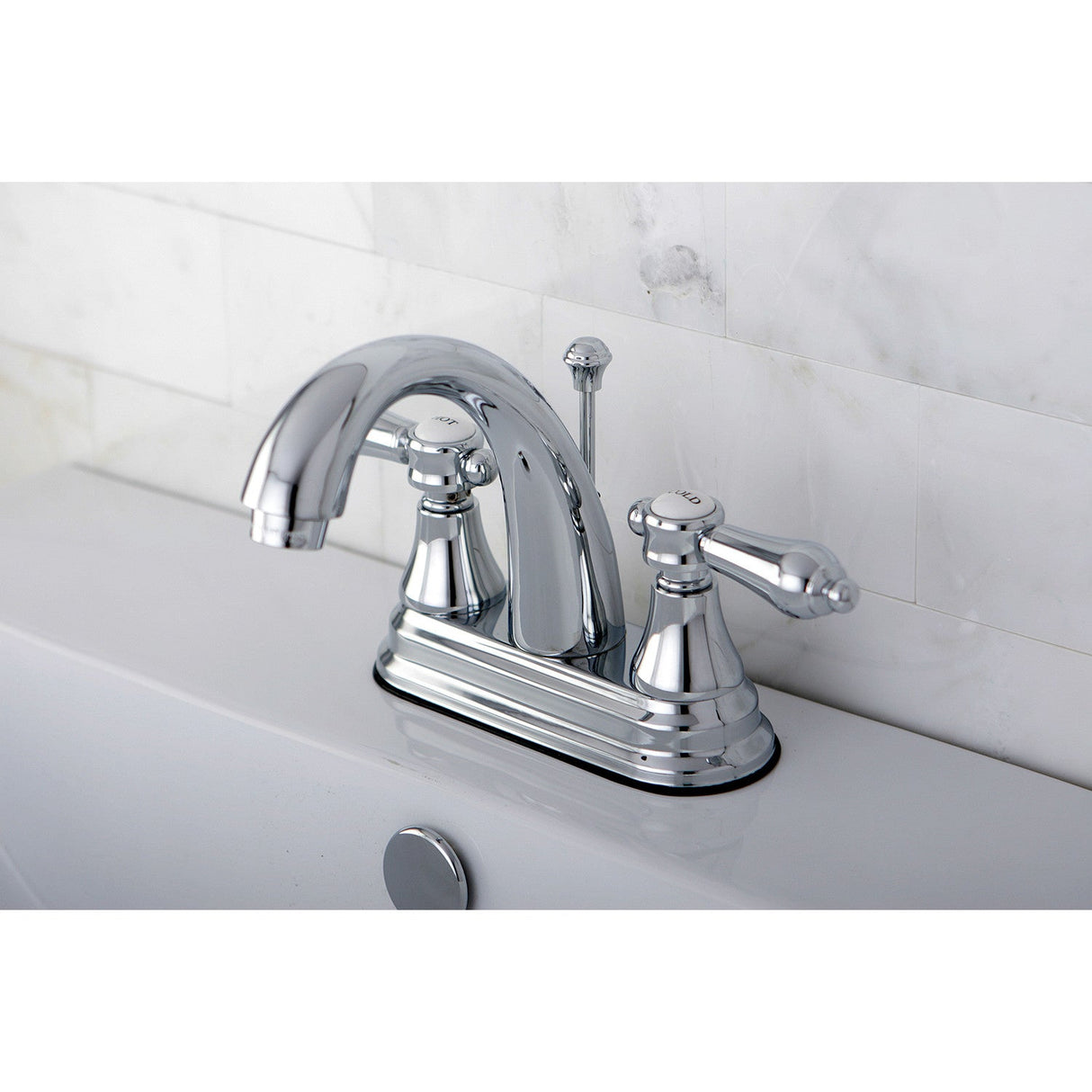 Heirloom KS7611BAL Two-Handle 3-Hole Deck Mount 4" Centerset Bathroom Faucet with Brass Pop-Up, Polished Chrome