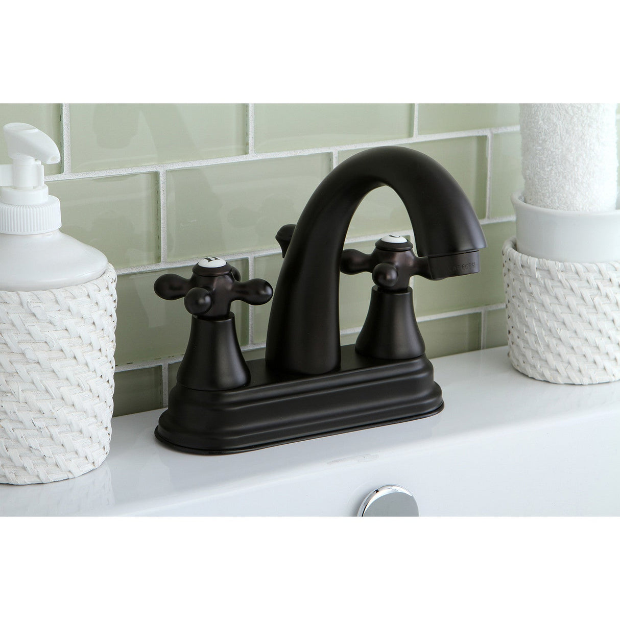 English Vintage KS7615AX Two-Handle 3-Hole Deck Mount 4" Centerset Bathroom Faucet with Brass Pop-Up, Oil Rubbed Bronze