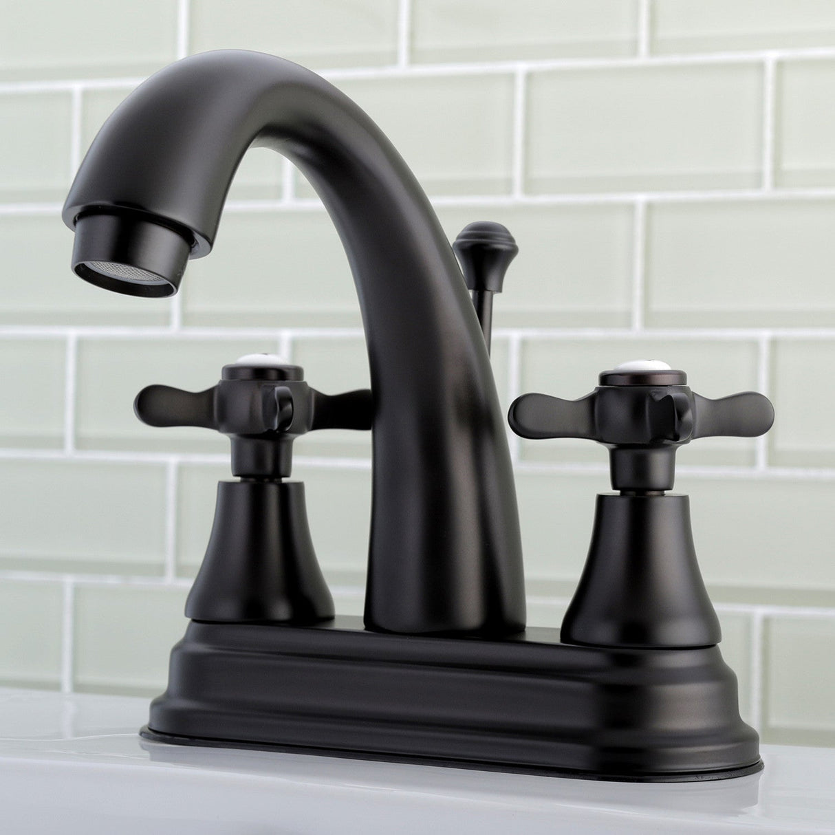 Essex KS7615BEX Two-Handle 3-Hole Deck Mount 4" Centerset Bathroom Faucet with Brass Pop-Up, Oil Rubbed Bronze