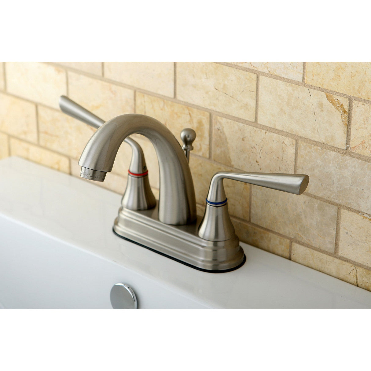 Silver Sage KS7618ZL Two-Handle 3-Hole Deck Mount 4" Centerset Bathroom Faucet with Brass Pop-Up, Brushed Nickel