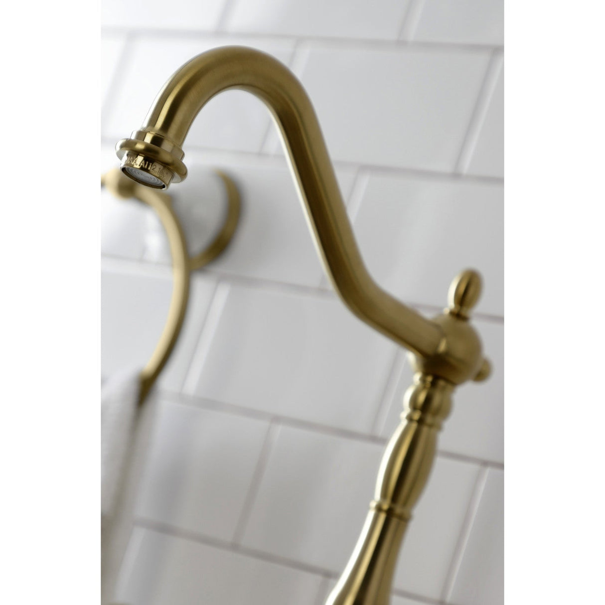 English Country KS7757ALBS Two-Handle 3-Hole Deck Mount Bridge Kitchen Faucet with Brass Sprayer, Brushed Brass