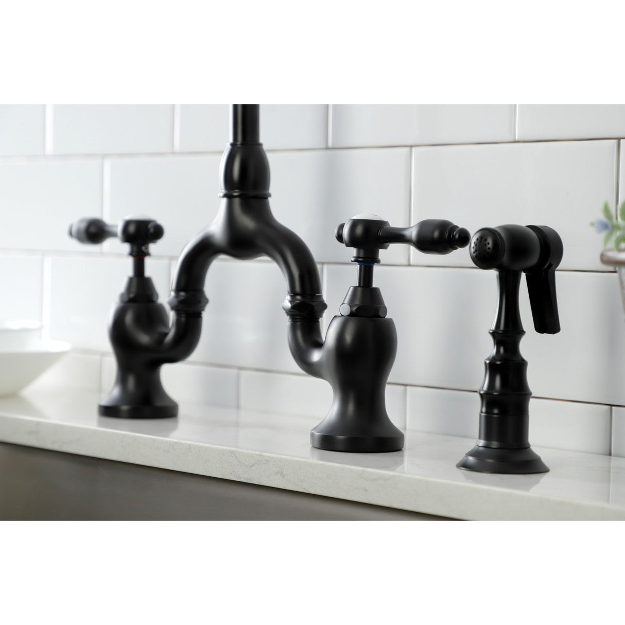 Tudor KS7790TALBS Deck Mount Bridge Kitchen Faucet, Matte Black