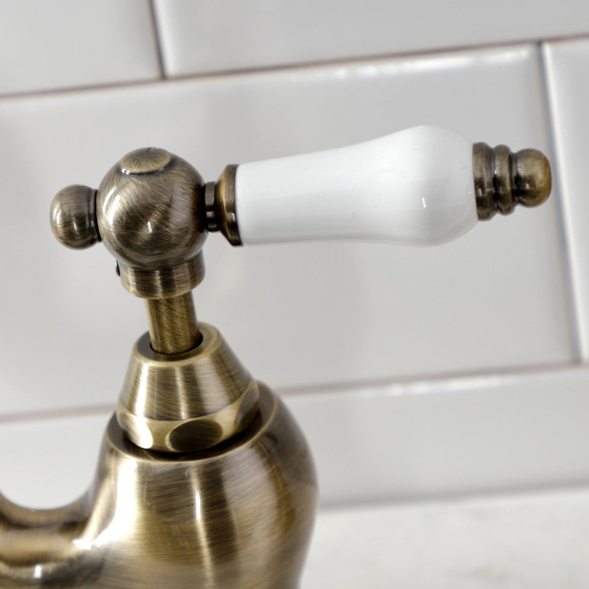 English Country KS7793PLBS Two-Handle 3-Hole Deck Mount Bridge Kitchen Faucet with Brass Sprayer, Antique Brass