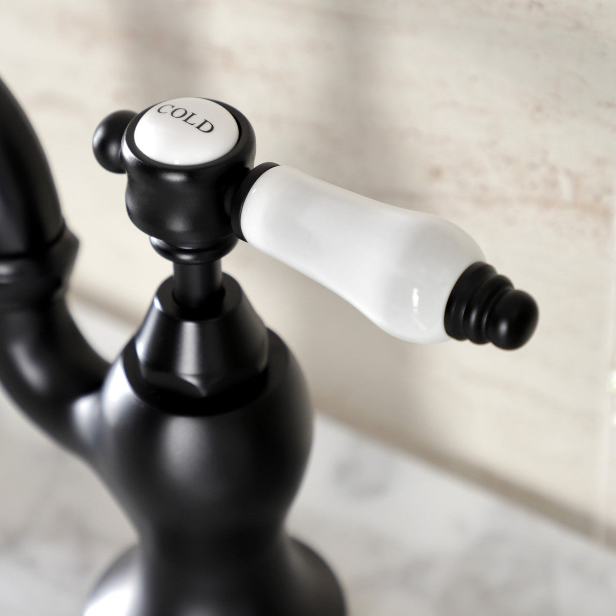 Bel-Air KS7970BPL Two-Handle 3-Hole Deck Mount Bridge Bathroom Faucet with Brass Pop-Up, Matte Black