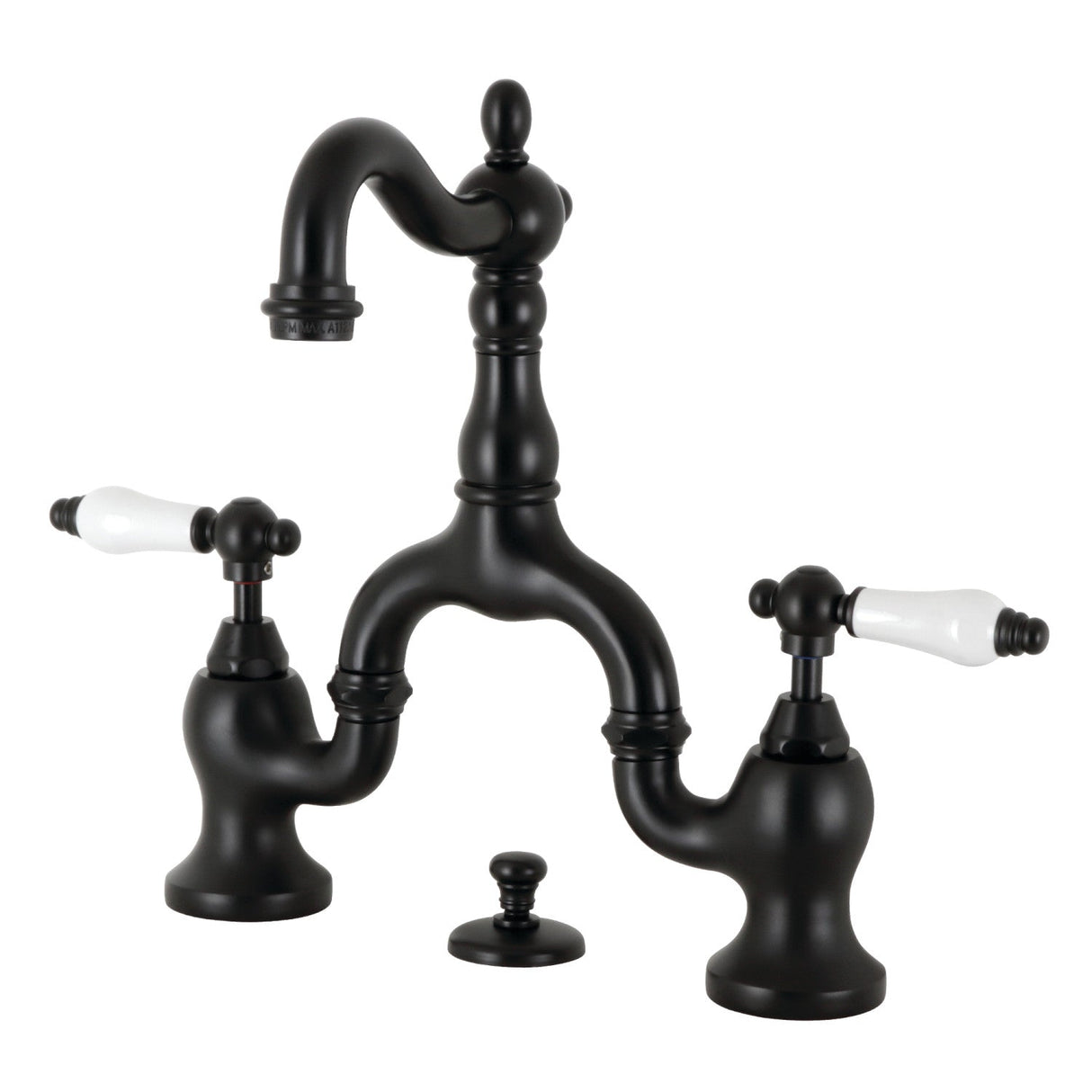 English Country KS7970PL Two-Handle 3-Hole Deck Mount Bridge Bathroom Faucet with Brass Pop-Up, Matte Black