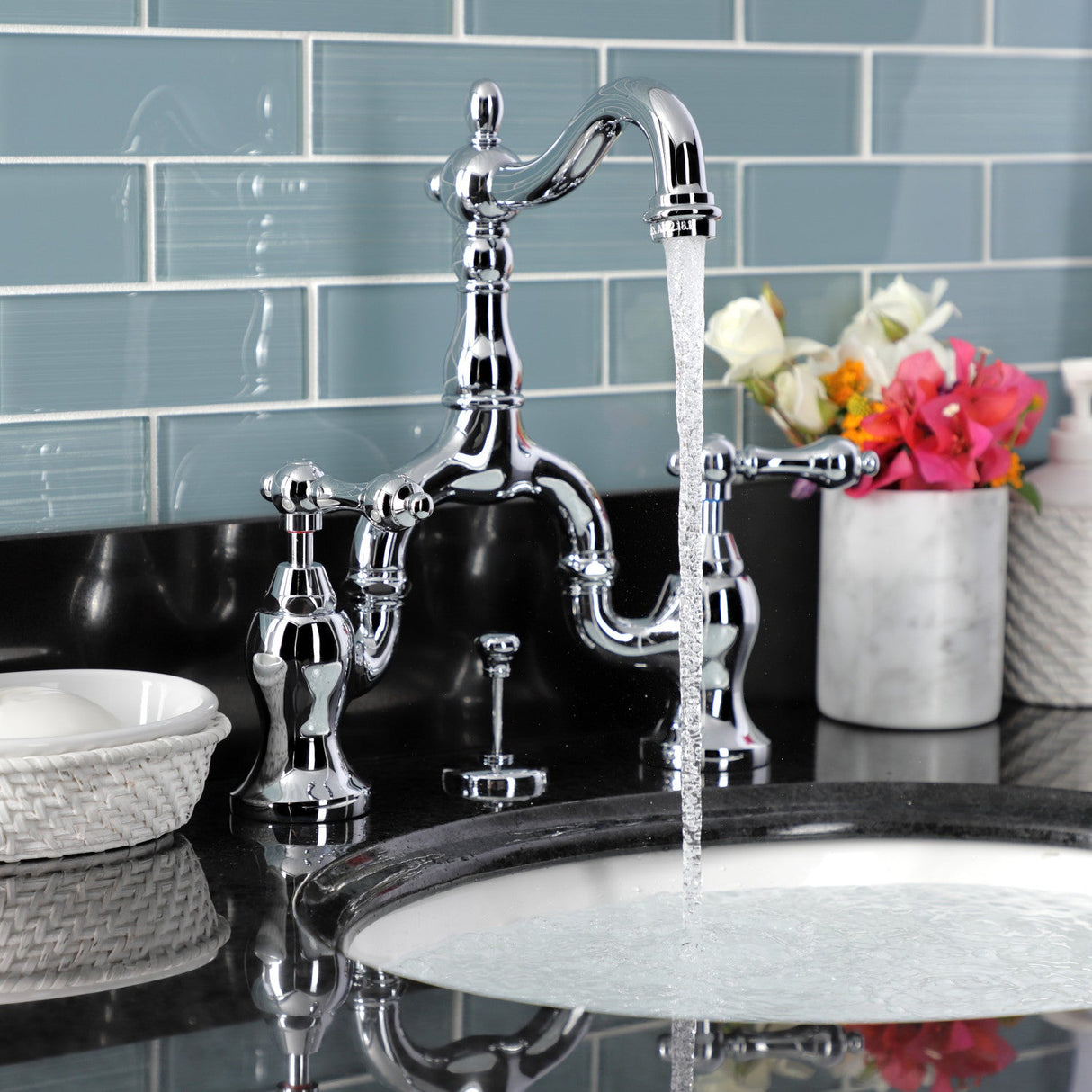 English Country KS7971AL Two-Handle 3-Hole Deck Mount Bridge Bathroom Faucet with Brass Pop-Up, Polished Chrome