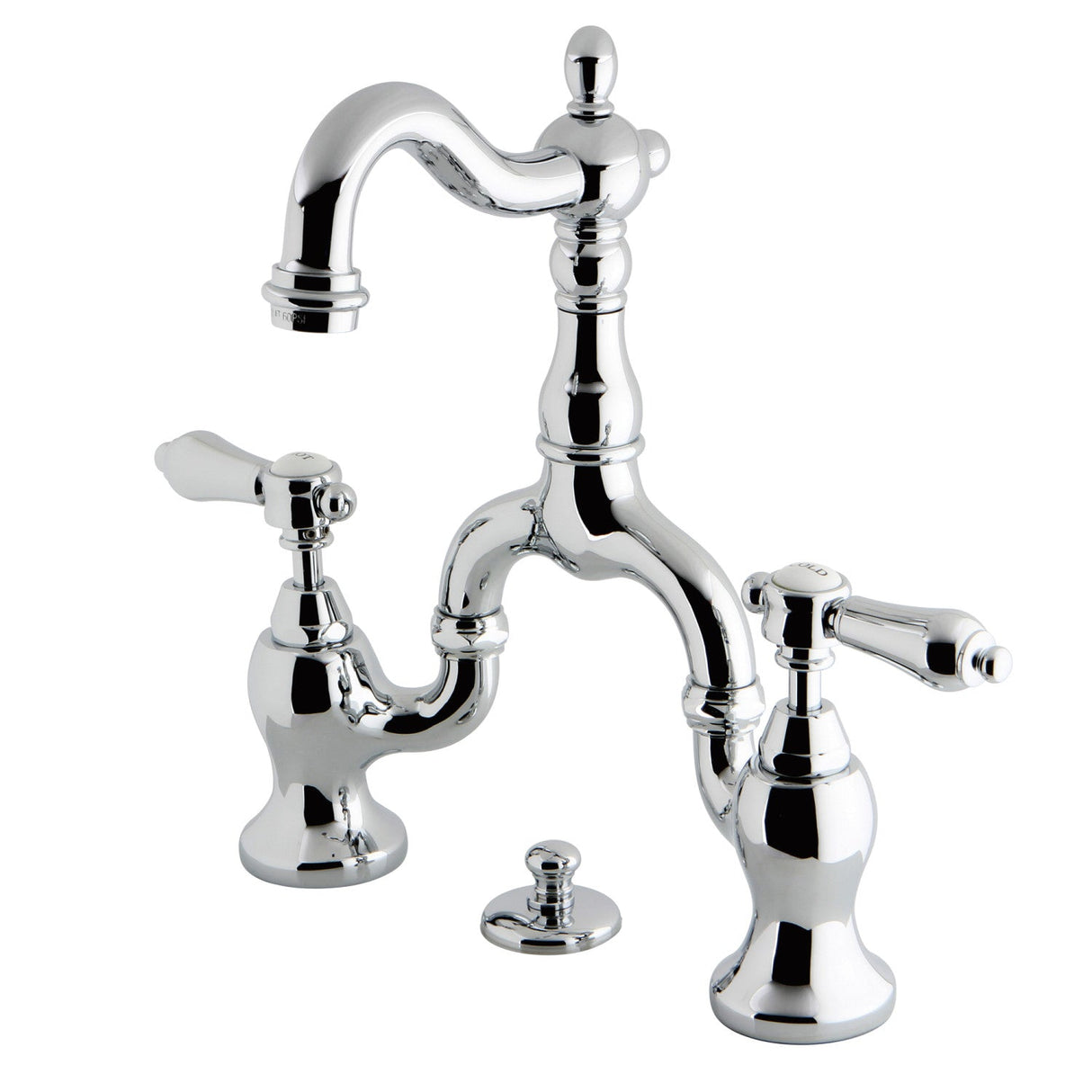Heirloom KS7971BAL Two-Handle 3-Hole Deck Mount Bridge Bathroom Faucet with Brass Pop-Up, Polished Chrome