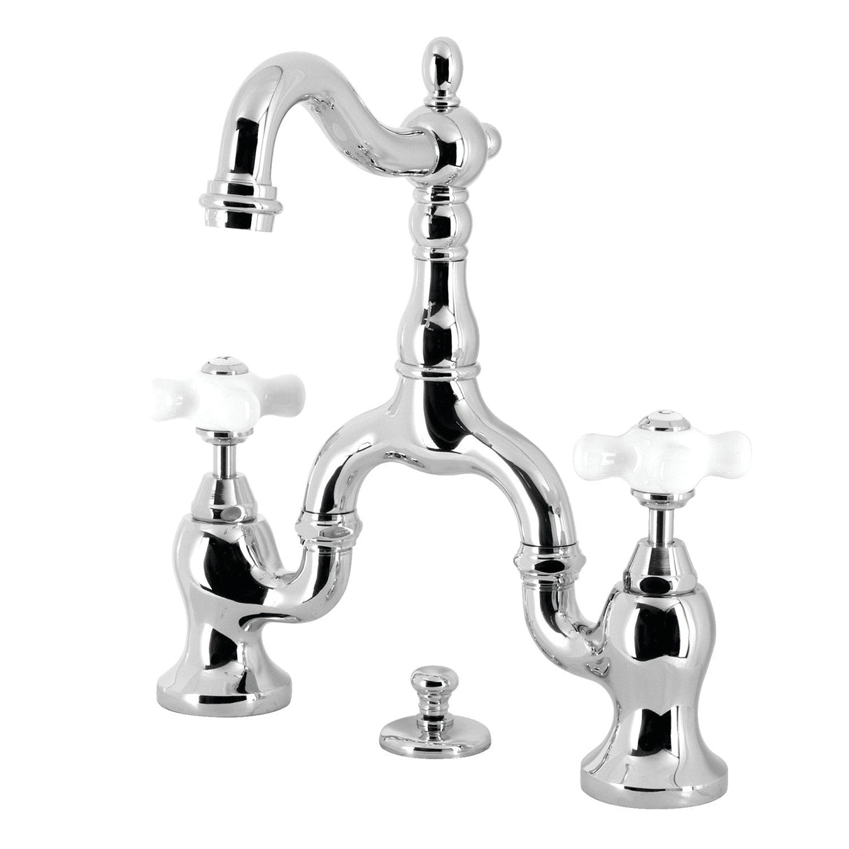 English Country KS7971PX Two-Handle 3-Hole Deck Mount Bridge Bathroom Faucet with Brass Pop-Up, Polished Chrome