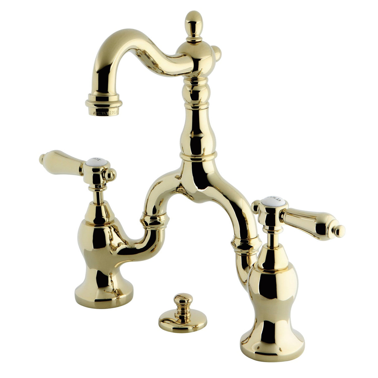 Heirloom KS7972BAL Two-Handle 3-Hole Deck Mount Bridge Bathroom Faucet with Brass Pop-Up, Polished Brass