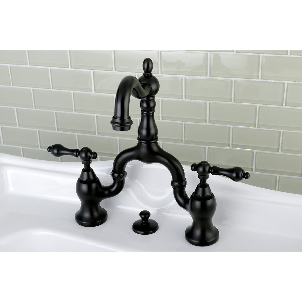 English Country KS7975AL Two-Handle 3-Hole Deck Mount Bridge Bathroom Faucet with Brass Pop-Up, Oil Rubbed Bronze