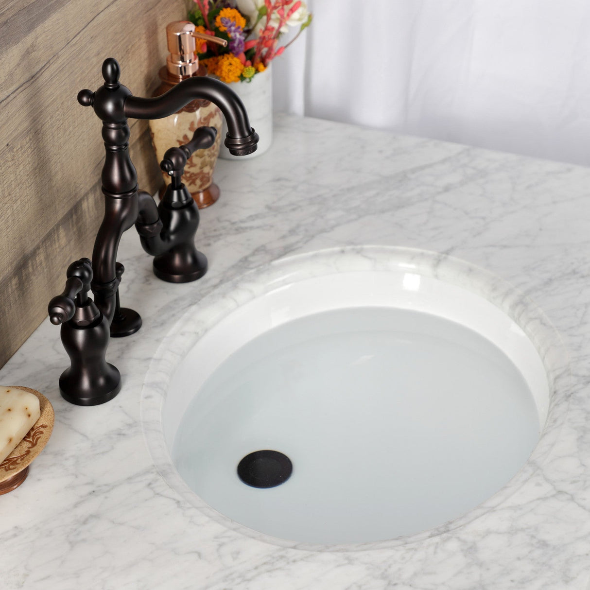 English Country KS7975AL Two-Handle 3-Hole Deck Mount Bridge Bathroom Faucet with Brass Pop-Up, Oil Rubbed Bronze