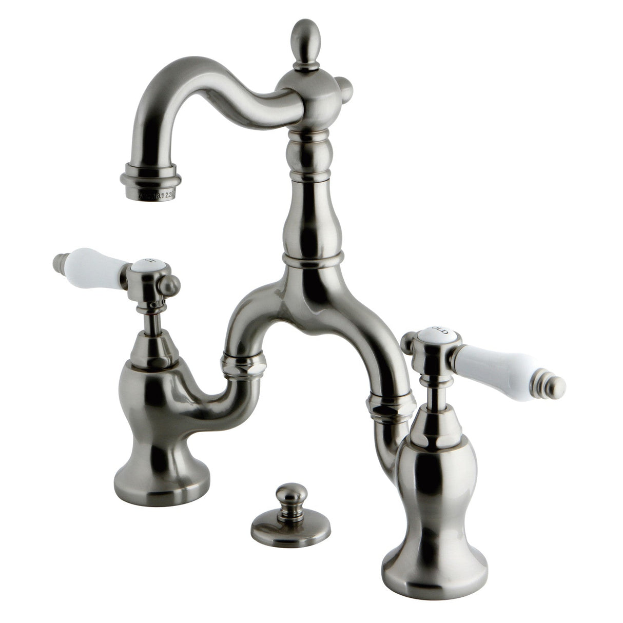 Bel-Air KS7978BPL Two-Handle 3-Hole Deck Mount Bridge Bathroom Faucet with Brass Pop-Up, Brushed Nickel