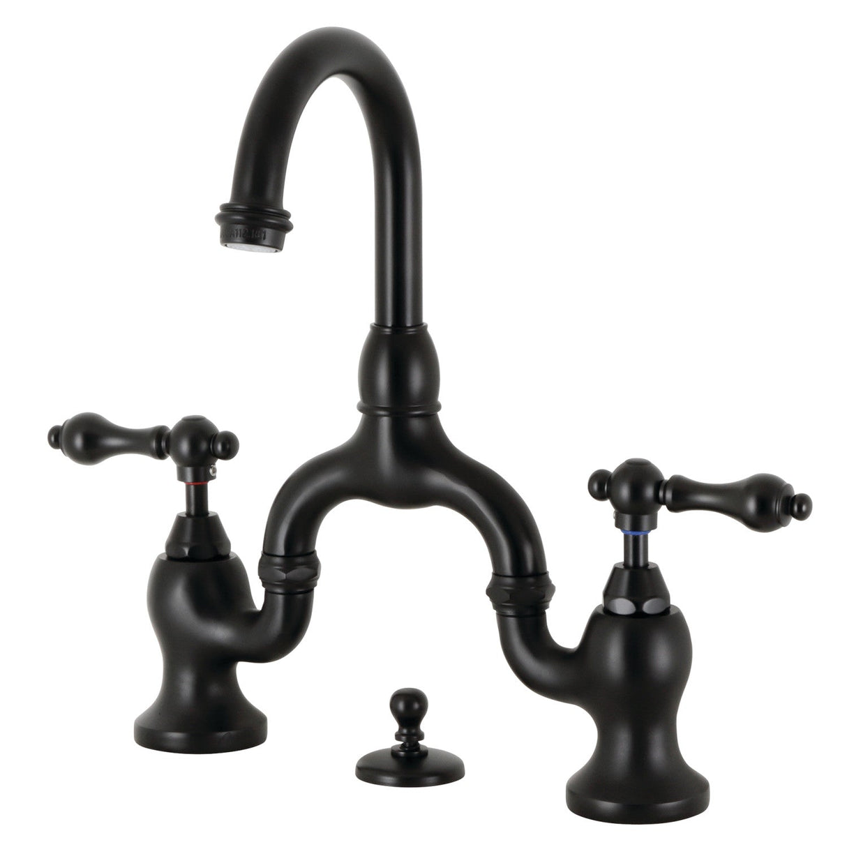 English Country KS7990AL Two-Handle 3-Hole Deck Mount Bridge Bathroom Faucet with Brass Pop-Up, Matte Black