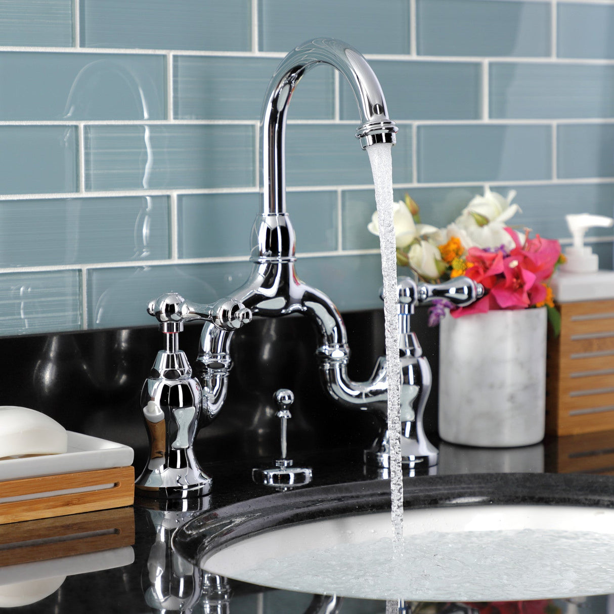 English Country KS7991AL Two-Handle 3-Hole Deck Mount Bridge Bathroom Faucet with Brass Pop-Up, Polished Chrome