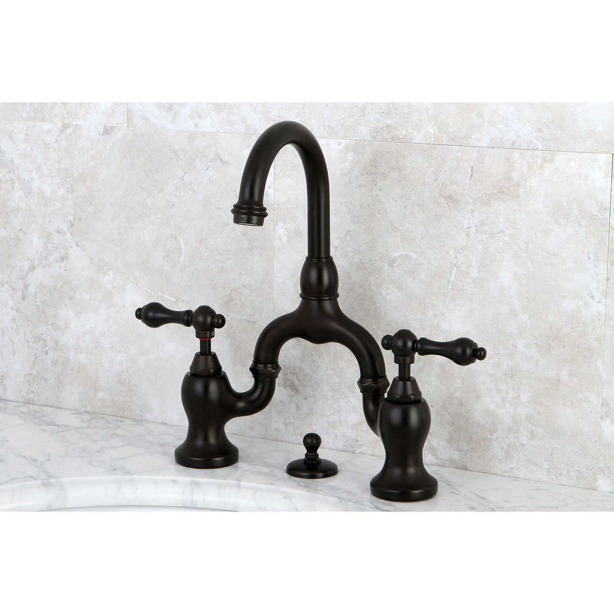 English Country KS7995AL Two-Handle 3-Hole Deck Mount Bridge Bathroom Faucet with Brass Pop-Up, Oil Rubbed Bronze