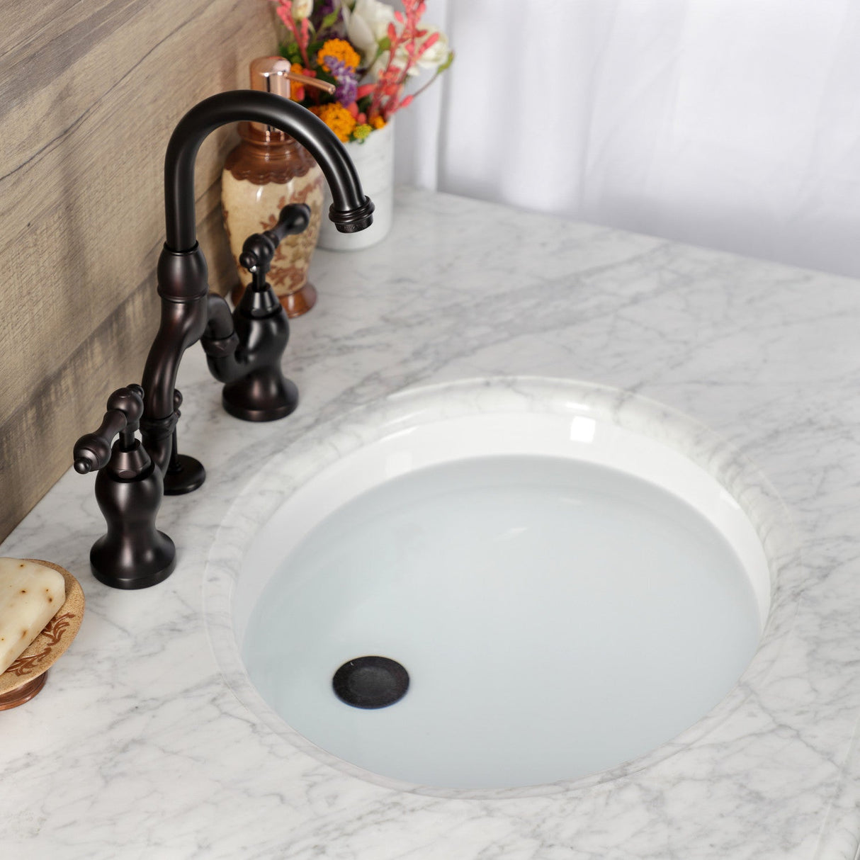 English Country KS7995AL Two-Handle 3-Hole Deck Mount Bridge Bathroom Faucet with Brass Pop-Up, Oil Rubbed Bronze