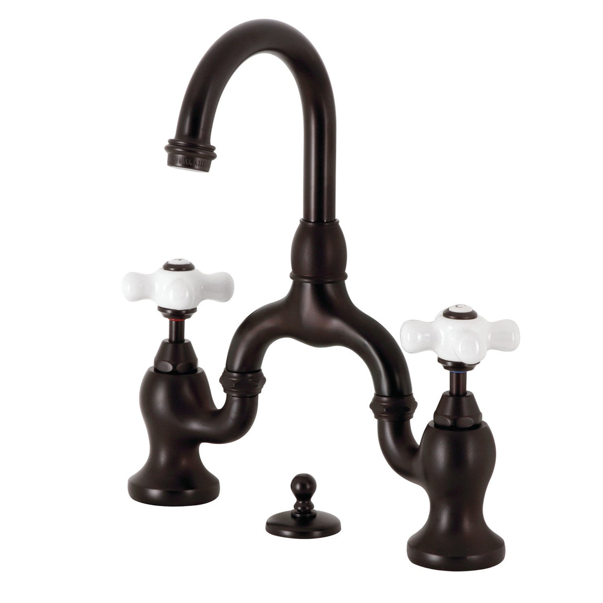 English Country KS7995PX Two-Handle 3-Hole Deck Mount Bridge Bathroom Faucet with Brass Pop-Up, Oil Rubbed Bronze
