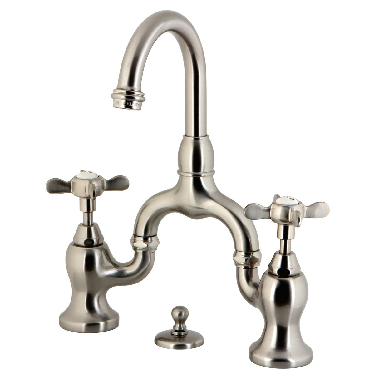 Essex KS7998BEX Two-Handle 3-Hole Deck Mount Bridge Bathroom Faucet with Brass Pop-Up, Brushed Nickel