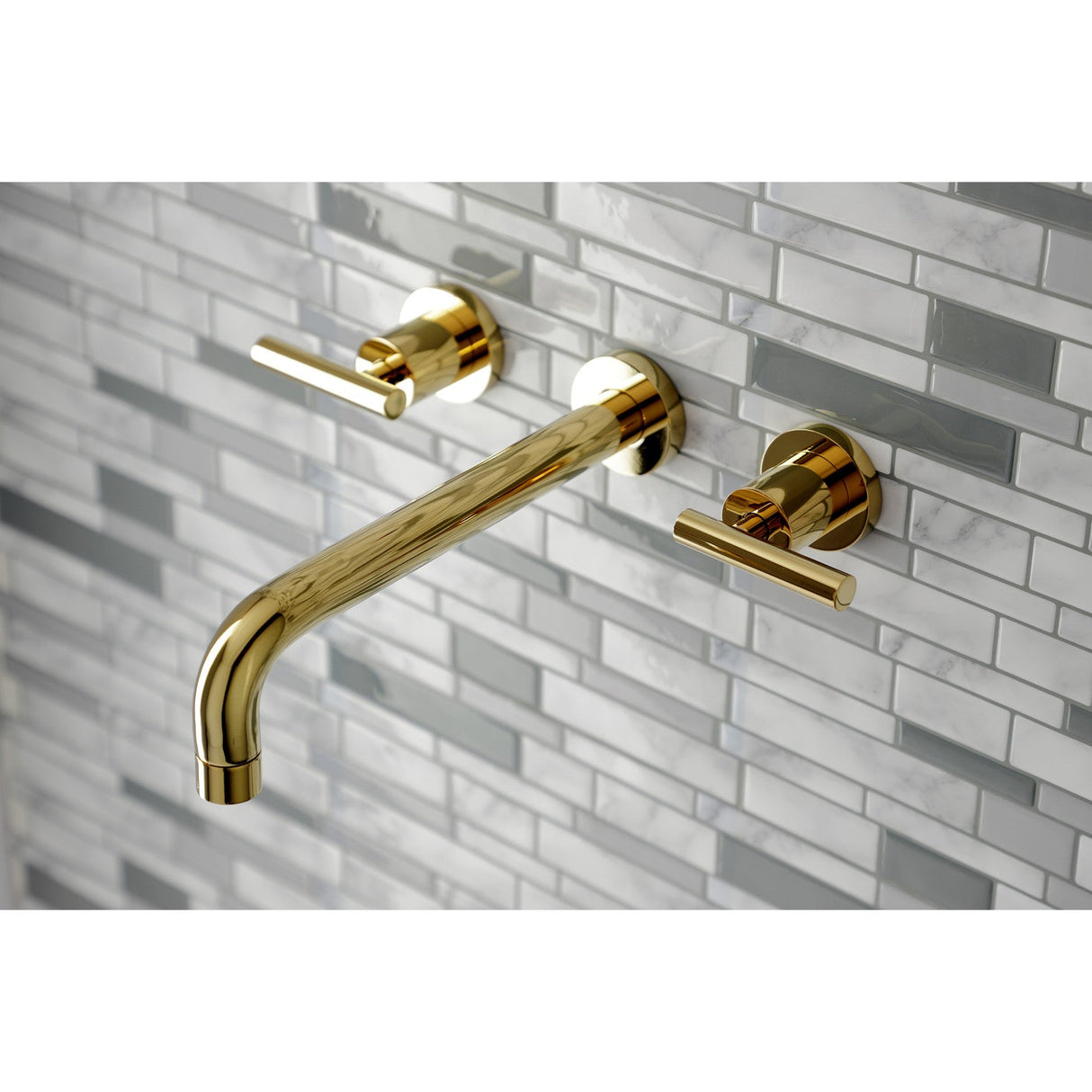 Manhattan KS8022CML Two-Handle 3-Hole Wall Mount Roman Tub Faucet, Polished Brass