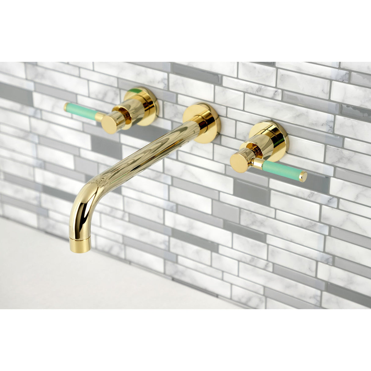 Kaiser KS8022DKL Two-Handle 3-Hole Wall Mount Roman Tub Faucet, Polished Brass