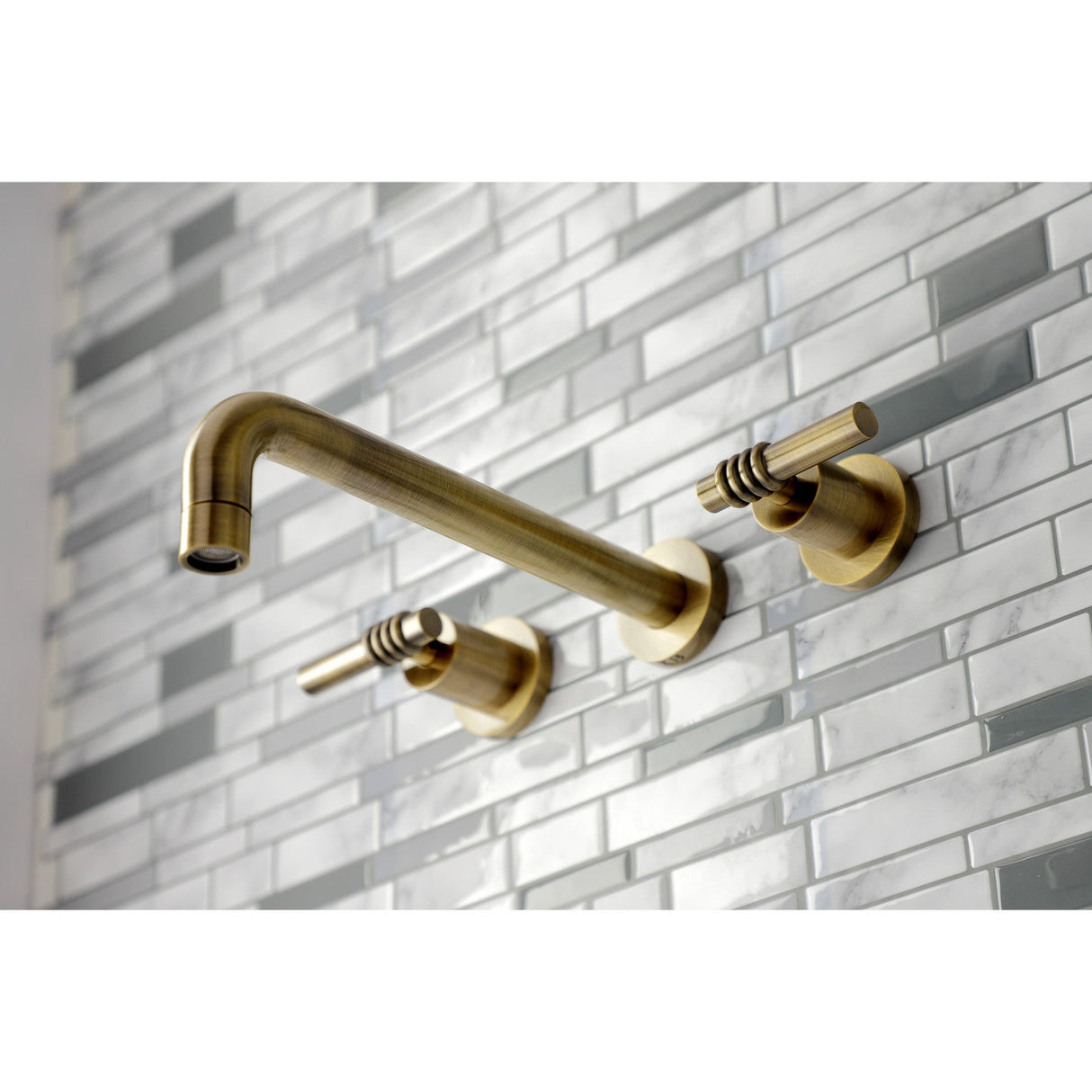 Milano KS8023ML Two-Handle 3-Hole Wall Mount Roman Tub Faucet, Antique Brass