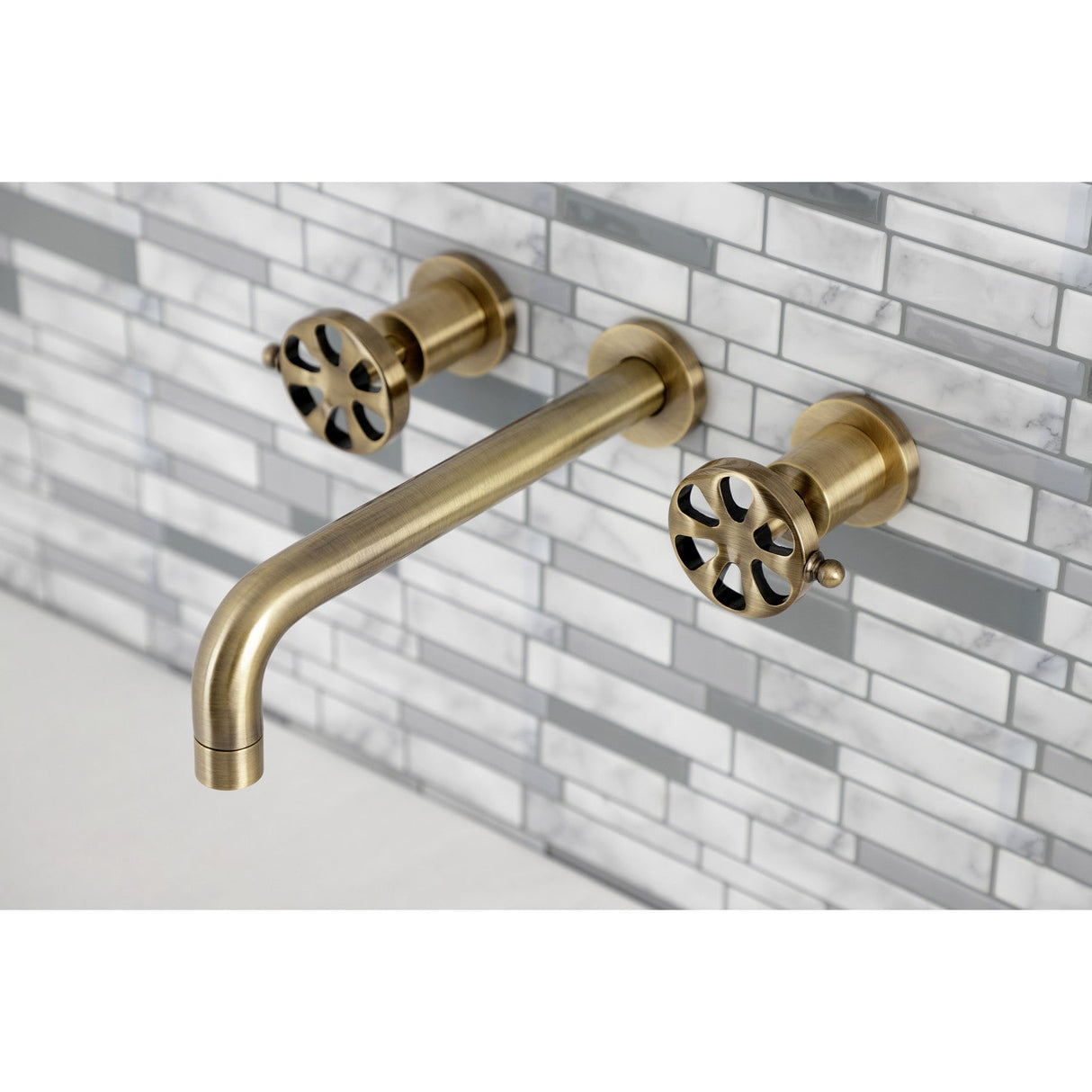 Belknap KS8023RX Two-Handle 3-Hole Wall Mount Roman Tub Faucet, Antique Brass