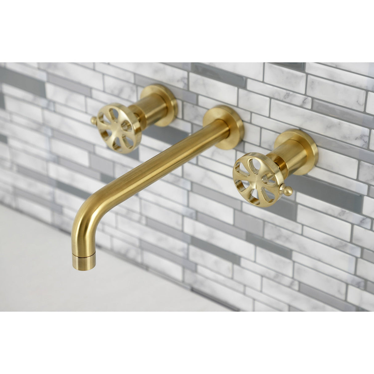 Belknap KS8027RX Two-Handle 3-Hole Wall Mount Roman Tub Faucet, Brushed Brass