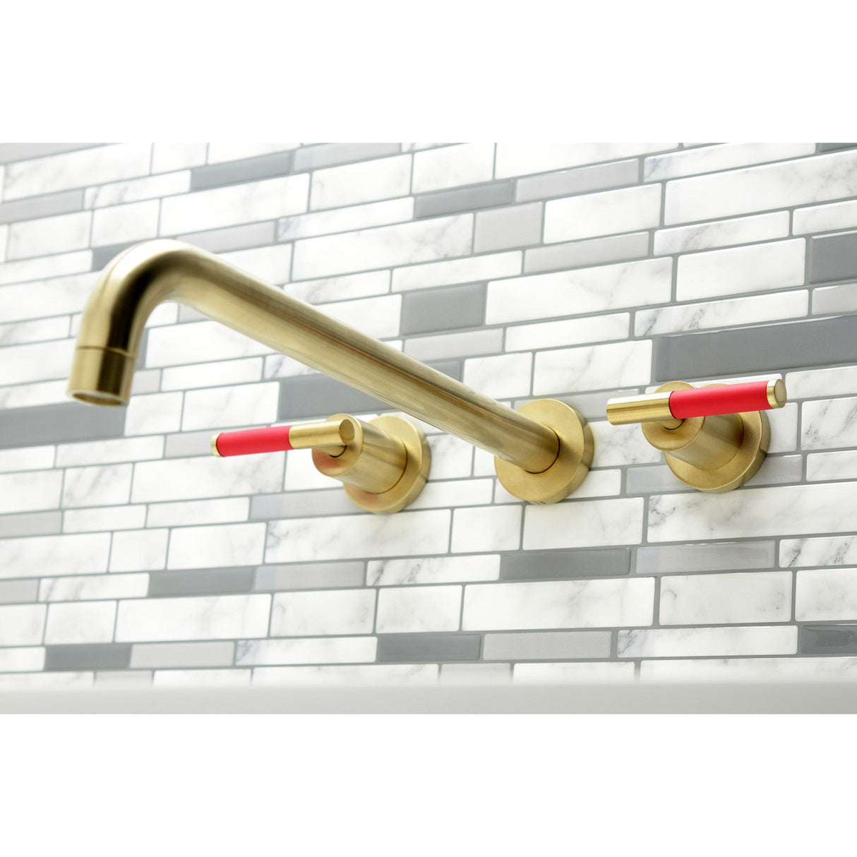 Kaiser KS8047CKL Two-Handle 3-Hole Wall Mount Roman Tub Faucet, Brushed Brass
