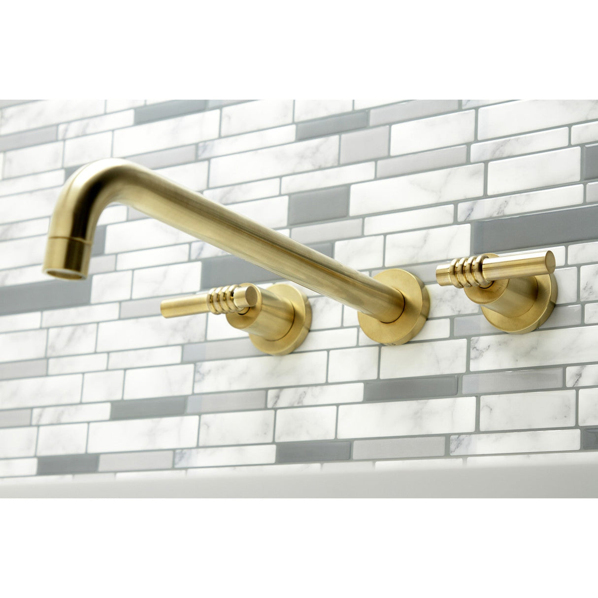 Milano KS8047ML Two-Handle 3-Hole Wall Mount Roman Tub Faucet, Brushed Brass