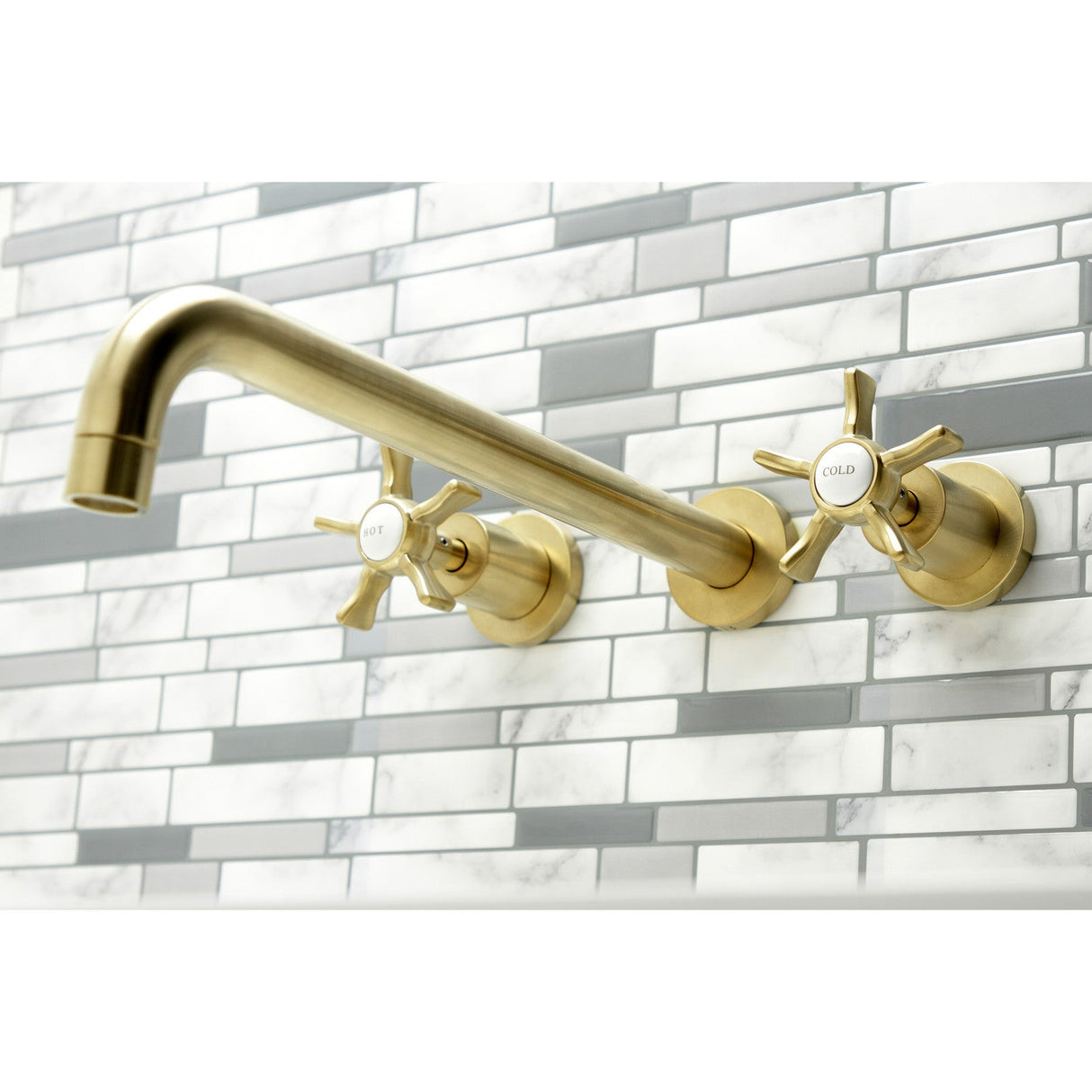 Hamilton KS8047NX Two-Handle 3-Hole Wall Mount Roman Tub Faucet, Brushed Brass