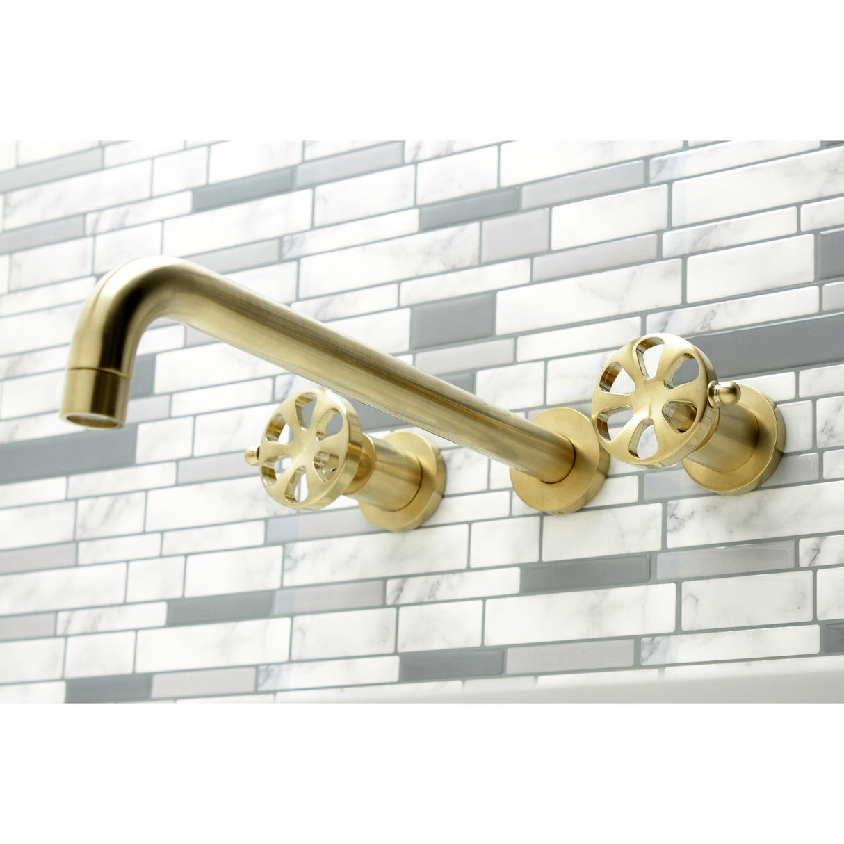 Belknap KS8047RX Two-Handle 3-Hole Wall Mount Roman Tub Faucet, Brushed Brass