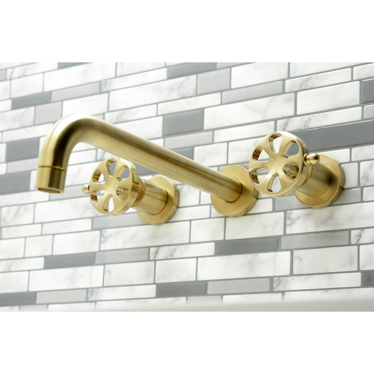 Belknap KS8057RX Two-Handle 3-Hole Wall Mount Roman Tub Faucet, Brushed Brass