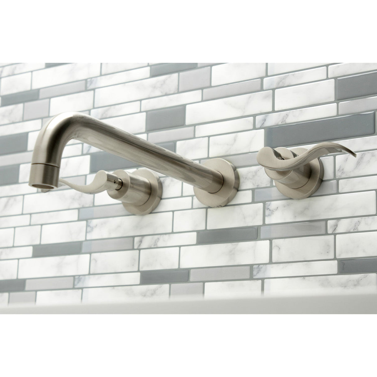NuWave KS8058DFL Two-Handle 3-Hole Wall Mount Roman Tub Faucet, Brushed Nickel
