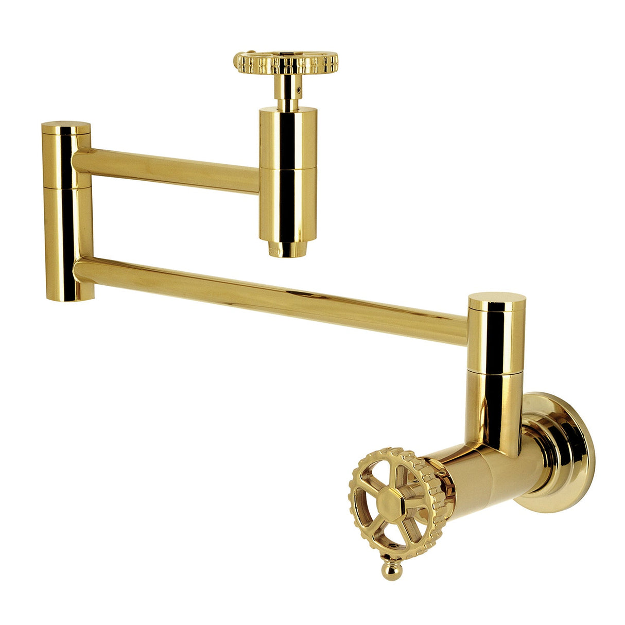 Fuller KS8102CG Two-Handle Wall Mount Pot Filler, Polished Brass