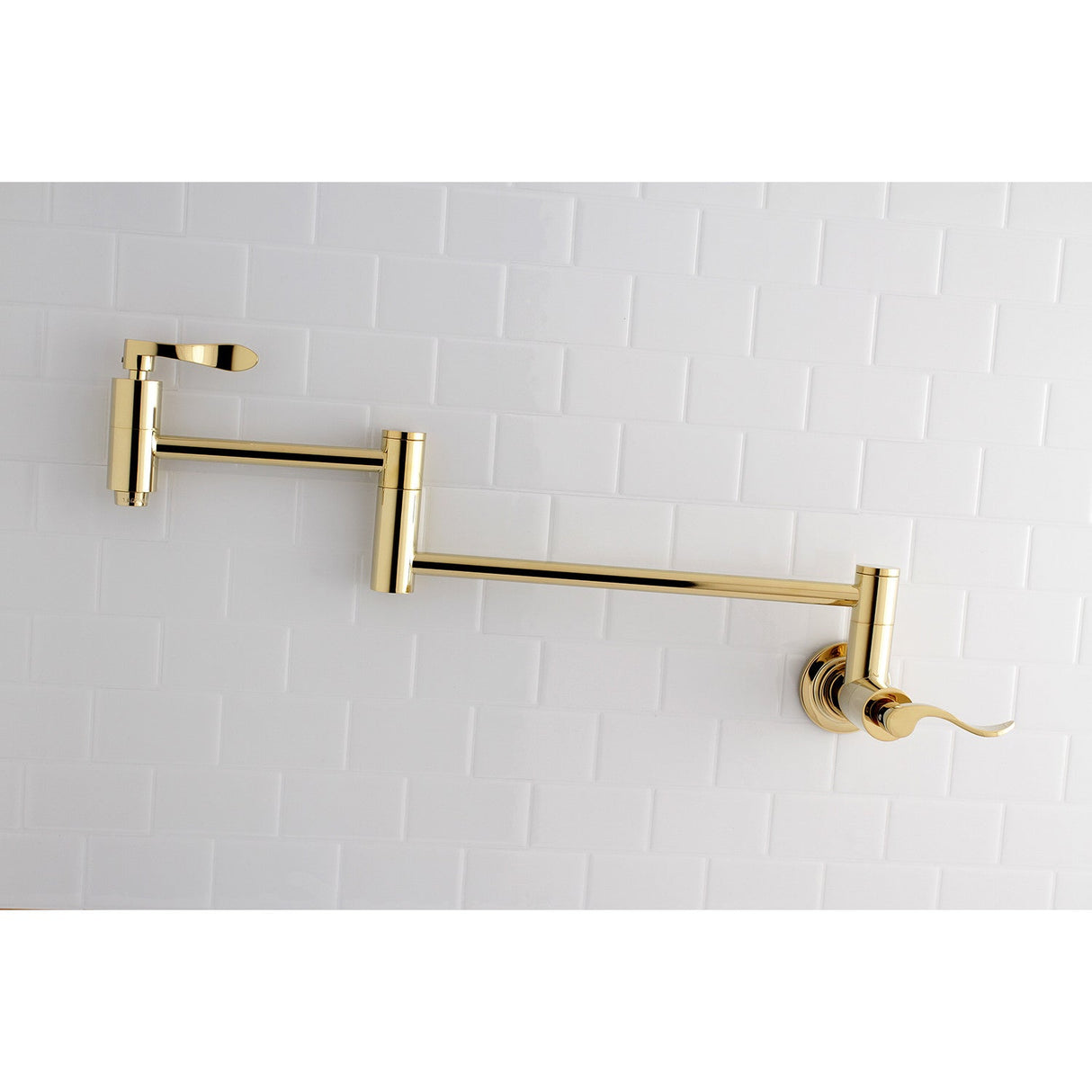 NuWave KS8102DFL Two-Handle 1-Hole Wall Mount Pot Filler, Polished Brass