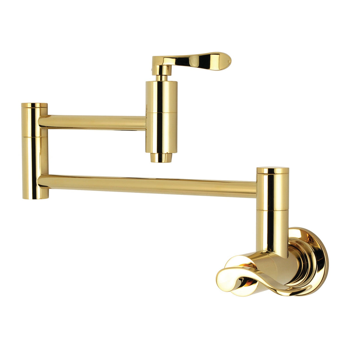 NuWave KS8102DFL Two-Handle 1-Hole Wall Mount Pot Filler, Polished Brass