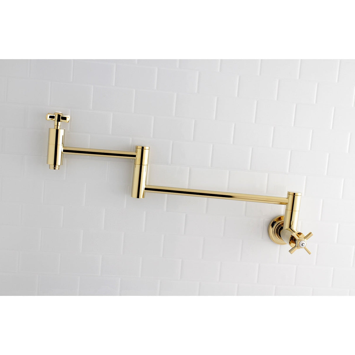 Millennium KS8102ZX Two-Handle 1-Hole Wall Mount Pot Filler, Polished Brass