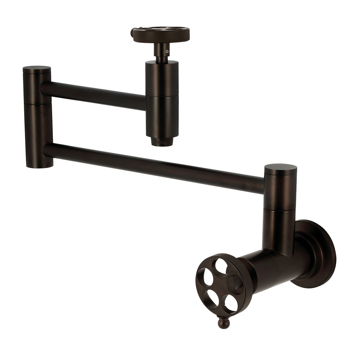 Wendell KS8105RKZ Two-Handle 1-Hole Wall Mount Pot Filler with Knurled Handle, Oil Rubbed Bronze