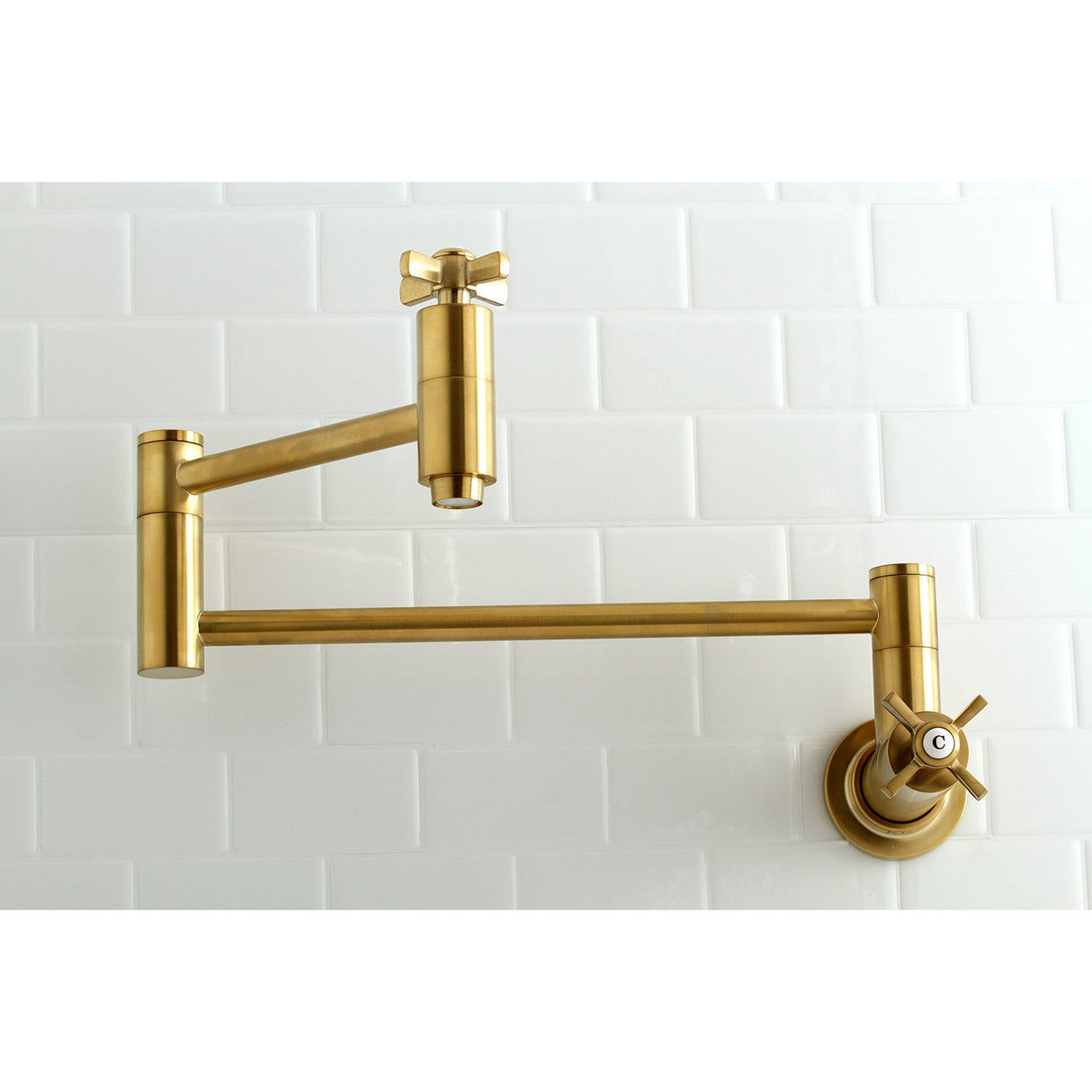 Millennium KS8107ZX Two-Handle 1-Hole Wall Mount Pot Filler, Brushed Brass