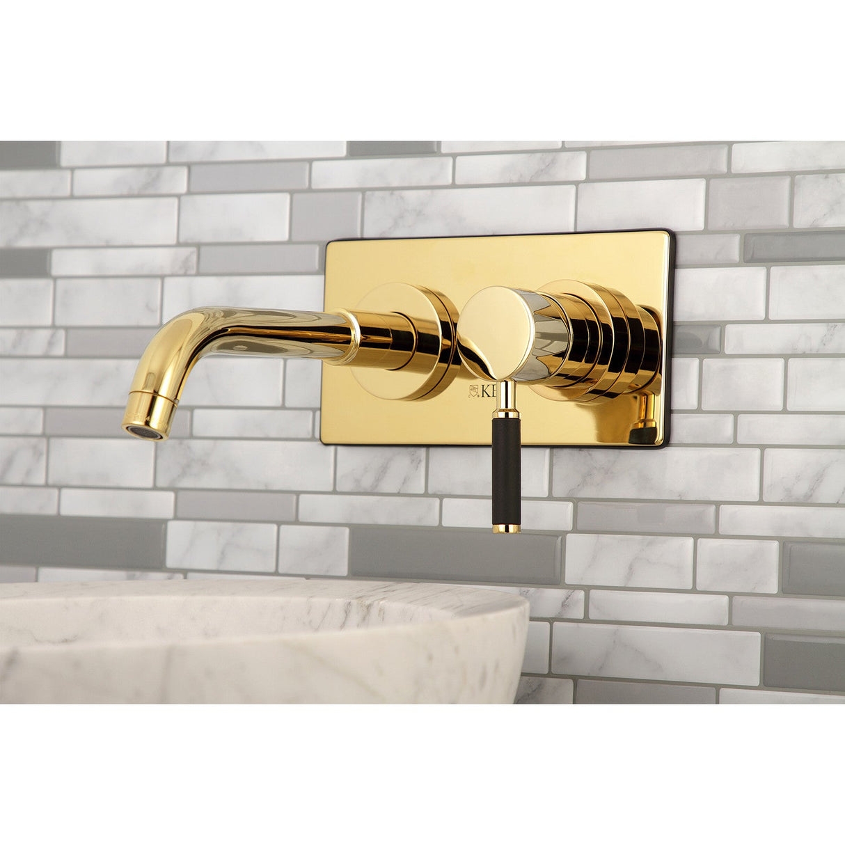 Kaiser KS8112DKL Single-Handle 2-Hole Wall Mount Bathroom Faucet, Polished Brass