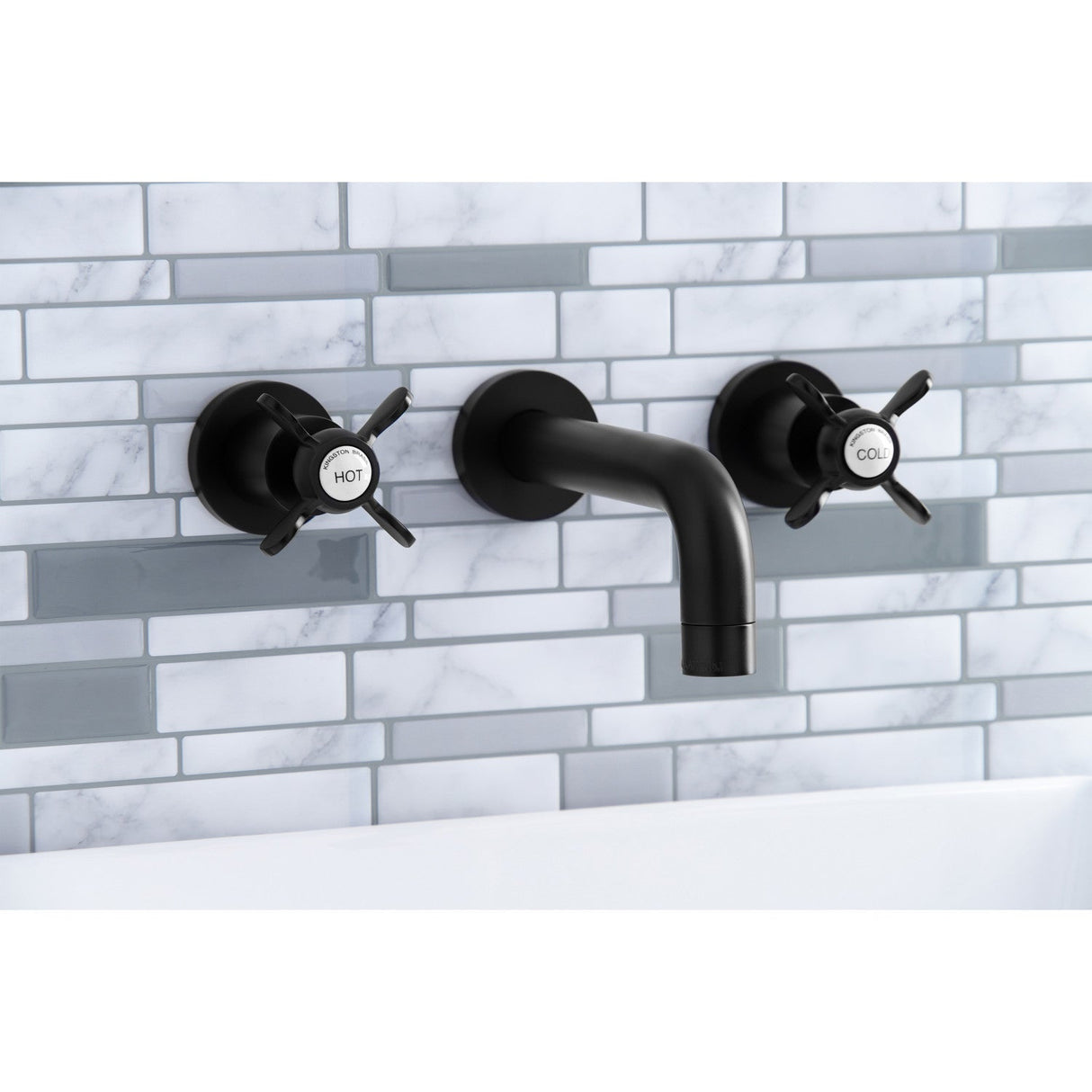 Essex KS8120BEX Two-Handle 3-Hole Wall Mount Bathroom Faucet, Matte Black