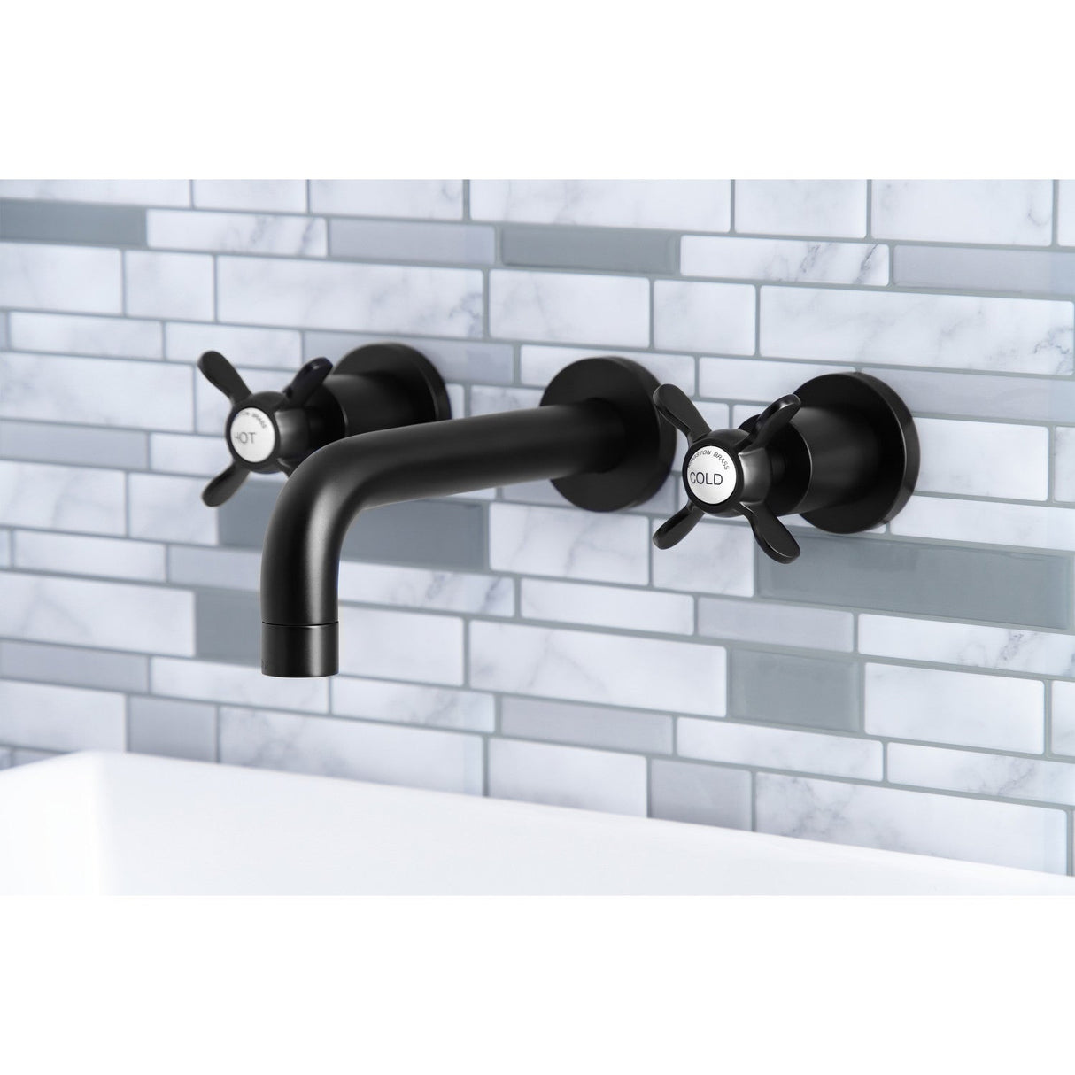 Essex KS8120BEX Two-Handle 3-Hole Wall Mount Bathroom Faucet, Matte Black